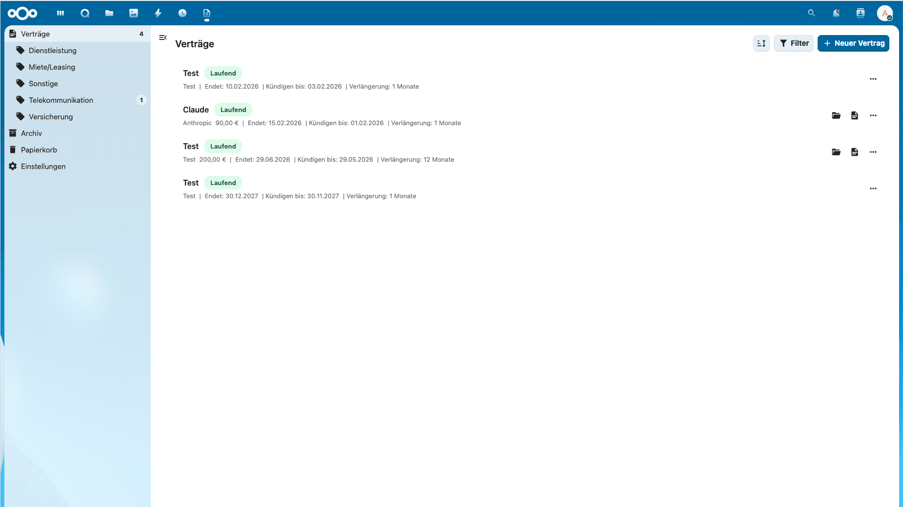 Verträge for Nextcloud Screenshot